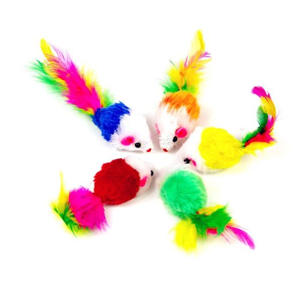 

cat toys 10pcs/lot soft fleece false mouse colorful feather funny playing for cats kitten interactive toy