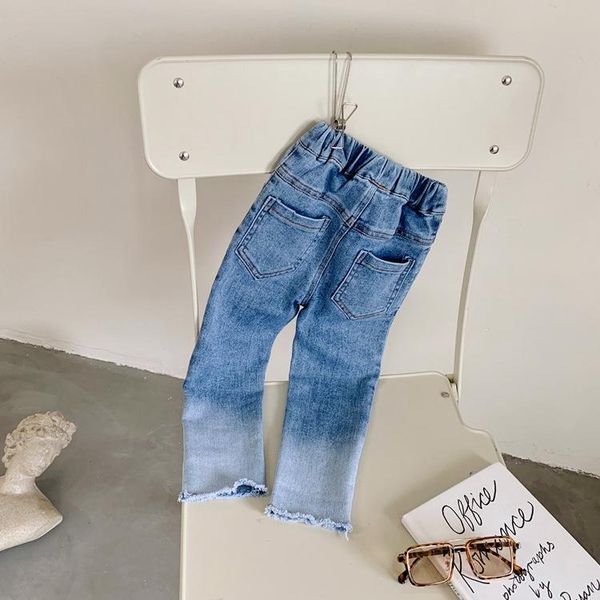 

jeans 2021 spring autumn girls fashion gradient colour pant baby kids children denim trousers, Blue