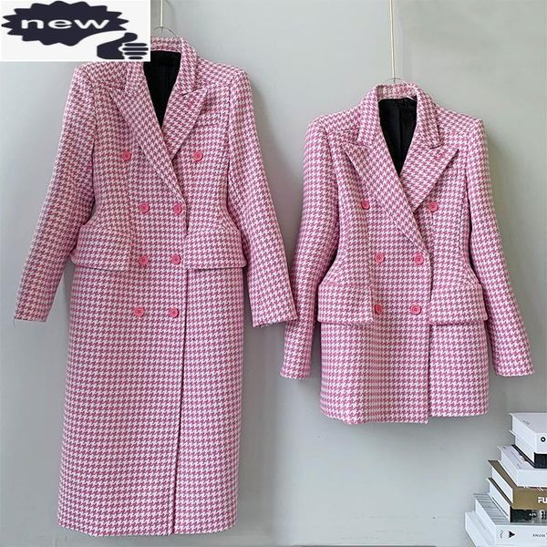 

women's jackets 2021 winter sweet coat plaid spliced pockets cotton turn-down collar slim double breasted fashion womens tweed outerwea, Black;brown