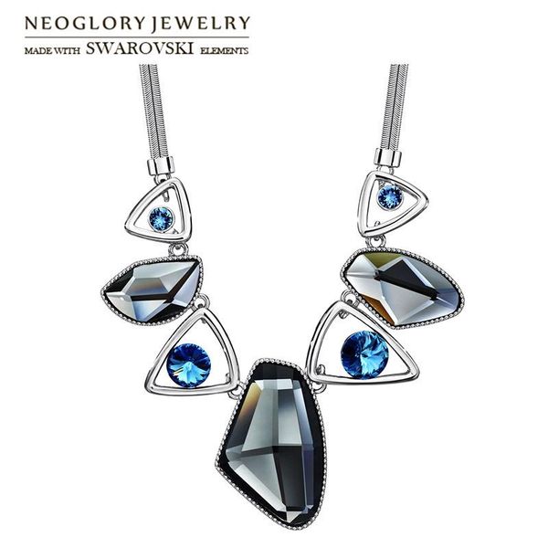 

pendant necklaces neoglory austria crystal & rhinestone long necklace anomalistic elegant geomeric design for trendy lady party sale, Silver