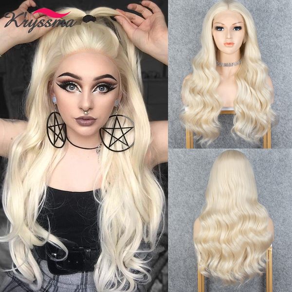 

lx brand long wavy wig 613 blonde synthetic lace front wig with natural hairline heat resistant blonde synthetic wig cosplay hairfactory dir, Black