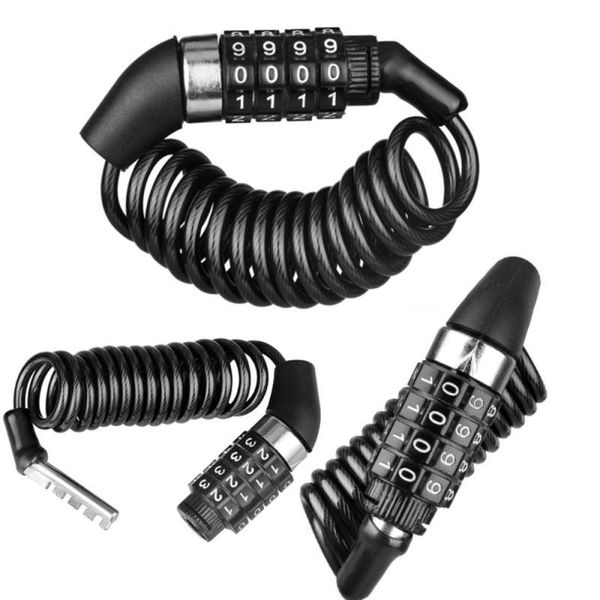 

bike locks cycling bicycle accessories lock 4-digit combination password cable chain black color