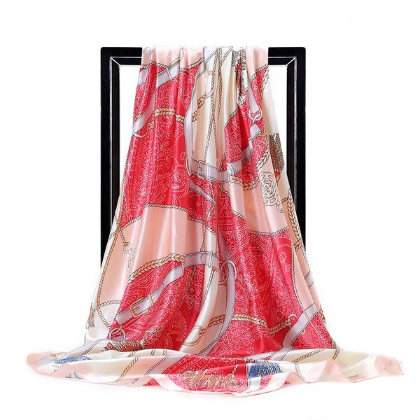 

90cm *90cm scarf fashion european and american style printed women's imitation silk scarf, Blue;gray