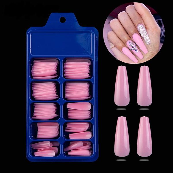 

false nails 100 pieces of long ballet dancer in blue box with nail and candy color patch full set decoration, Red;gold
