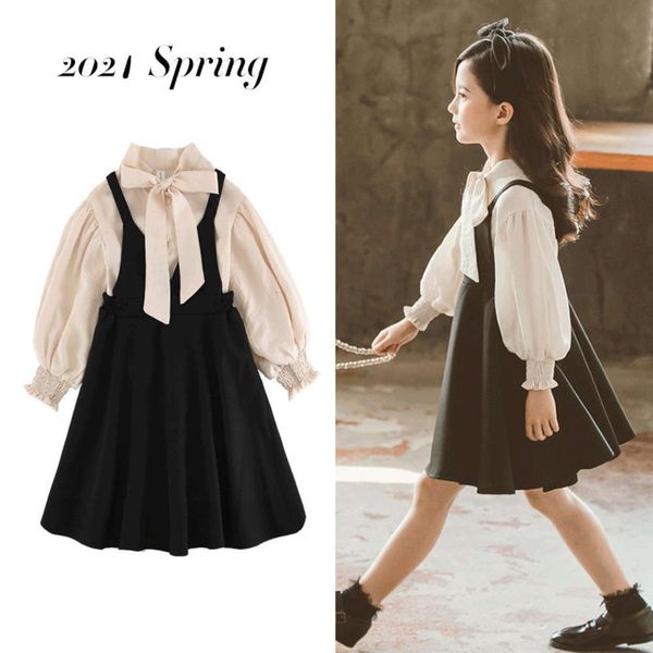 

spring 3 children 4 girls and 5 autumn dress 2021 new princess skirt net red foreign style 6-year-old girl suit, White