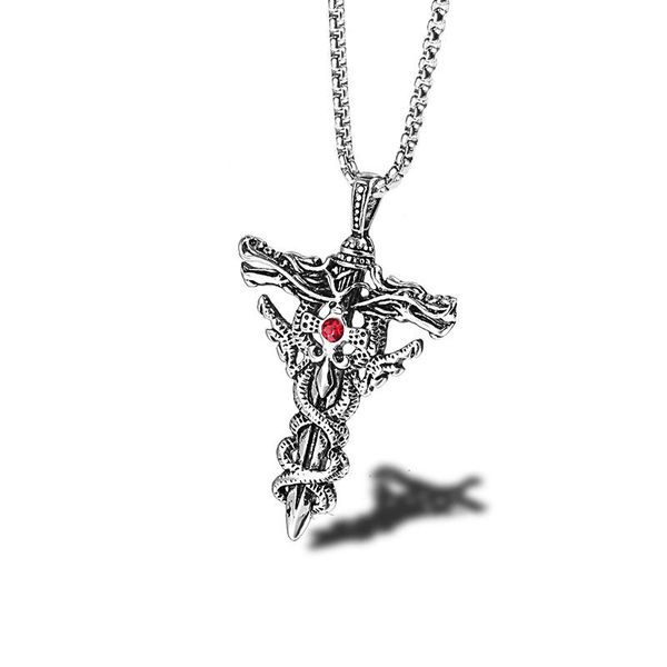 

stainless steel dragon sword men punk rock pendant necklace jewelry with chain, Silver