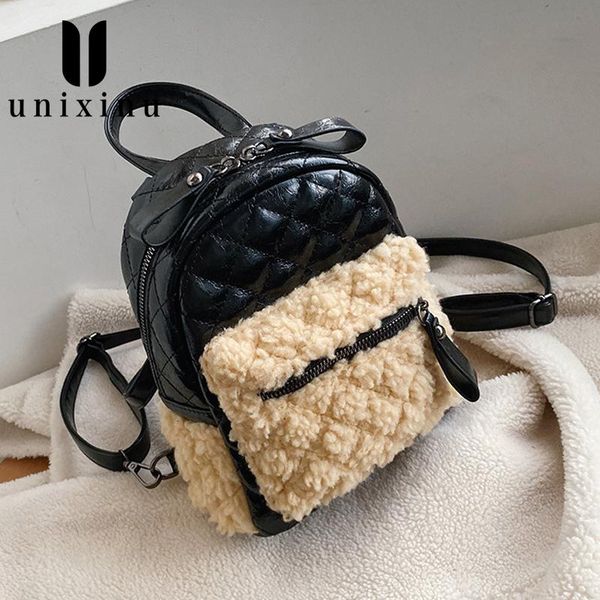 

outdoor bags 2021 fashion women bag backpack wool fur pu lady winter large-capacity