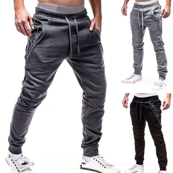 

fashion zipper men's sports pants with drawcord men's small foot closure fashion sports pantswinter, Black