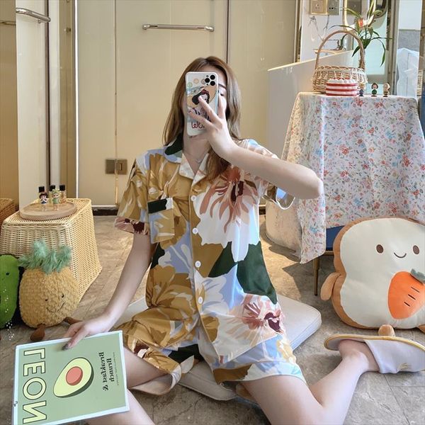 

cotton pyjamas suit short sleeves womens sleepwears shorts pajama sets cute cartoon print japanese simple sleepwear homewear pijamas, Black;red