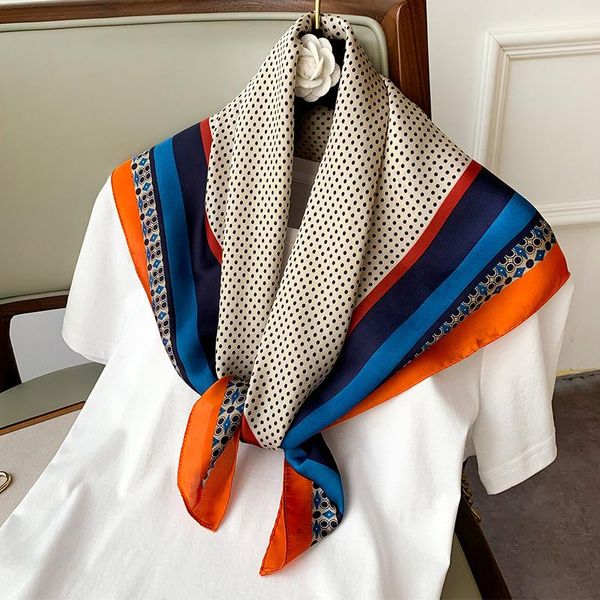 

scarves brand designer 2021 fashion summer silk square scarf women satin neck hair tie band soft beach hijab head female foulard, Blue;gray