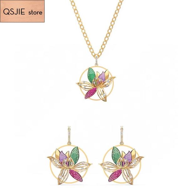

pendant necklaces qsjie swa orchid lock love female clavicle chain flower necklace charming fashion jewelry, Silver