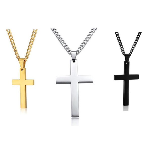 

pendant necklaces 2021 in stainless steel chain simple men 3 colors drop single smooth geometry alloy cross necklace jewelry, Silver