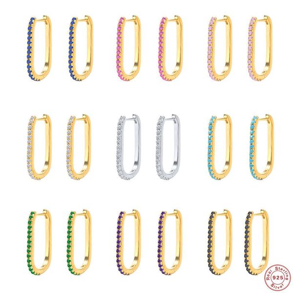 

hoop & huggie romad 925 sterling silver colored zircon pave big square earrings for women wedding earring female engagement party jewelry, Golden;silver