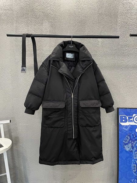 

long belt down jacket temperament slim new style, Black