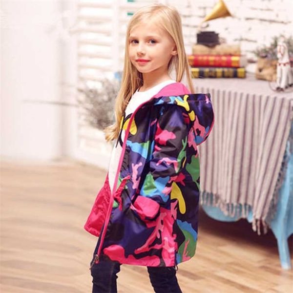 Meninas Capuz Jaquetas Crianças Long Windbreaker Chuva Rain Coats Roupas à prova de água Menina Esporte Raincoat Adolescentes Outerwear 211011