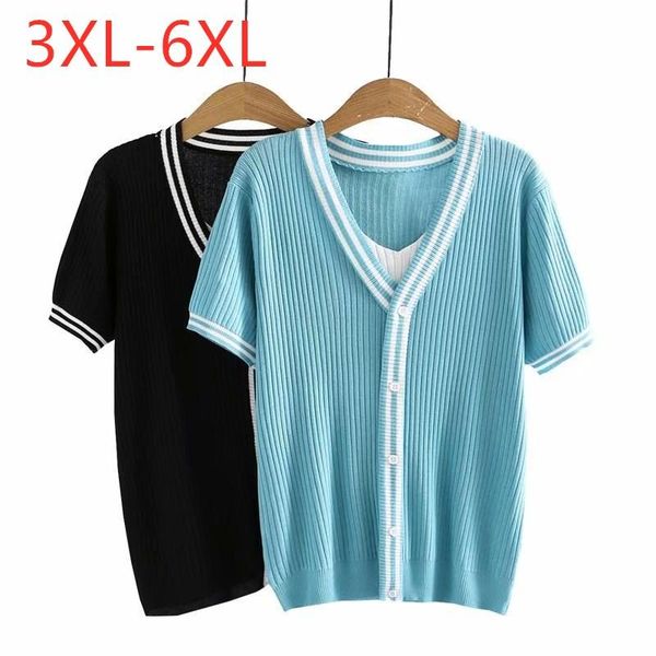 

plus size t-shirt 2021 ladies summer knit for women large pullover short sleeve slim elastic black blue shirt 3xl 4xl 5xl 6xl