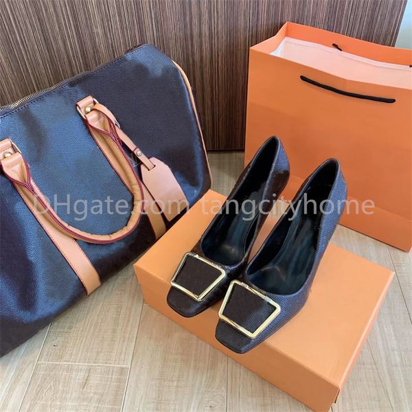 

luxury designer women's shoes high heels classic fashion ladies shoes high-quality european and american retro letters printed evening-, Black