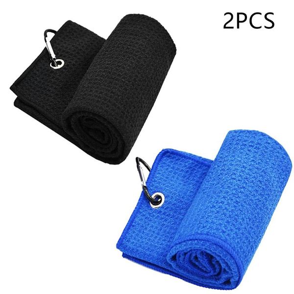 

golf training aids 2pcs towel set 30x50 cm folded microfiber with carabiner clip for sports running yoga swimming grey black blue