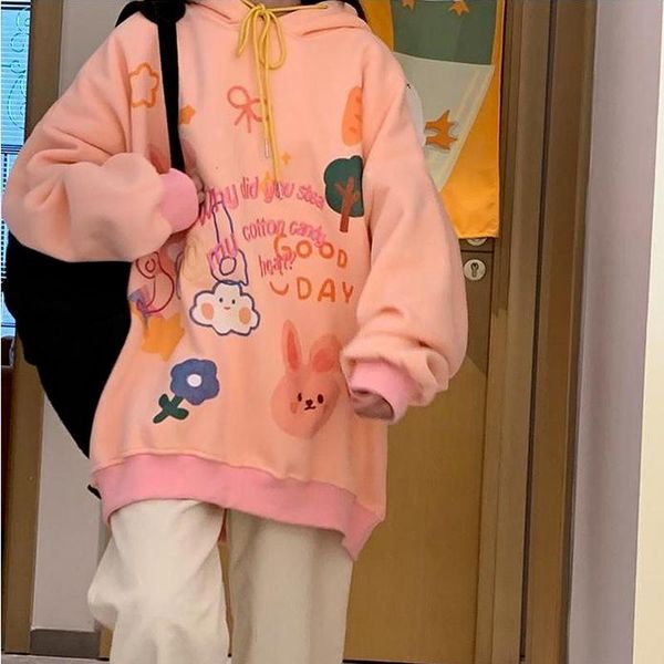 

women's hoodies & sweatshirts women oversized hoodie kawaii japan style pink graffiti sweatshirt with hood autumn 2021 korean cute clot, Black