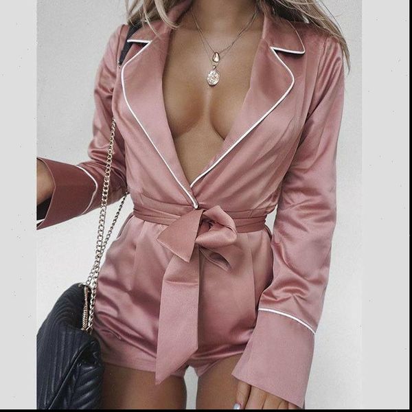 

women satin short romper jumpsuit long sleeve clubwear bodycon playsuit belts bodysuit party body clothes s 2xl 2021 new, Black;white