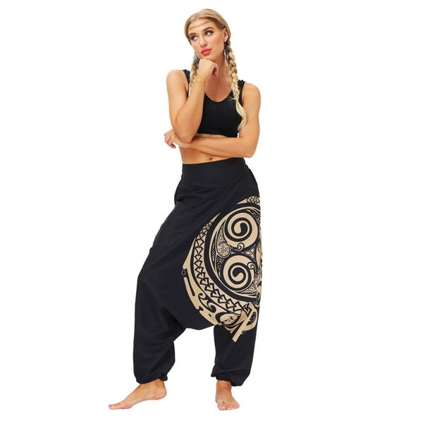 Hippie-Haremshose, Unisex, Sommerhose, elastische Taille, schick, bedruckt, weites Bein, Heimfitness, Sarouel 210915