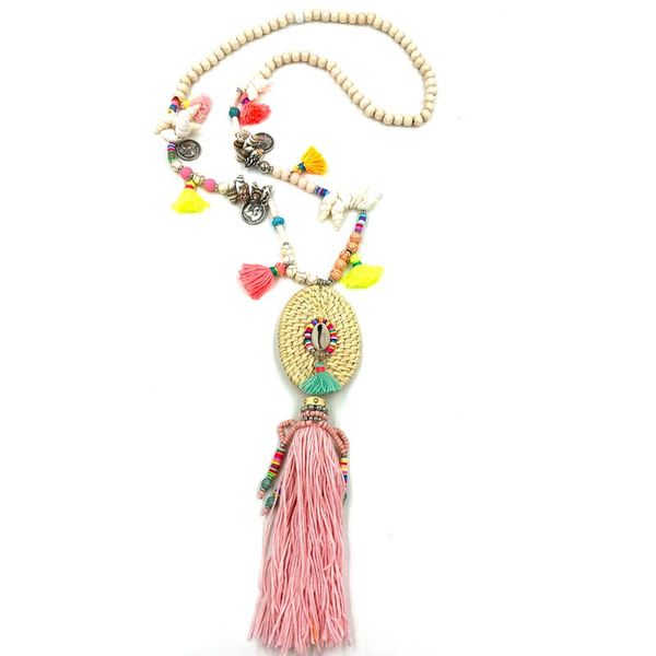 

pendant necklaces handmade weaved necklace boho colorful shell beaded chain unique bohemia long fringe tassel for women summer, Silver