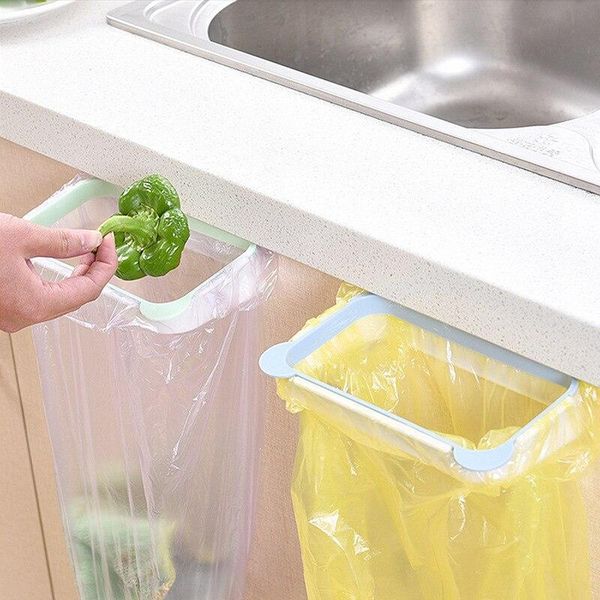 

storage bags cupboard door back hanging trash rack kitchen garbage rubbish bag can holder cabinet orgnizer
