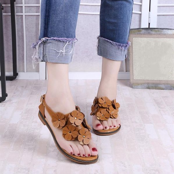 

sandals ymechic 2021 fashion beach flat heel flower gladiator women cute sweet girls flats shoes apricot white yellow sandal 39, Black