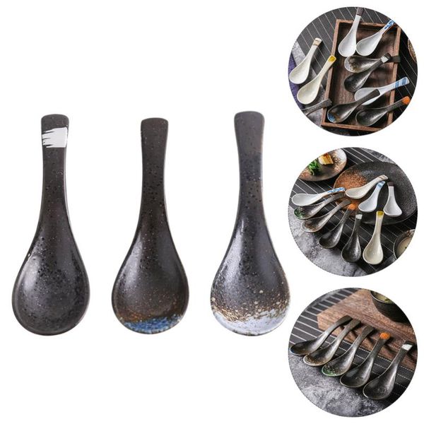 

spoons 3pcs vintage ceramic soup household rice flatware (assorted color)