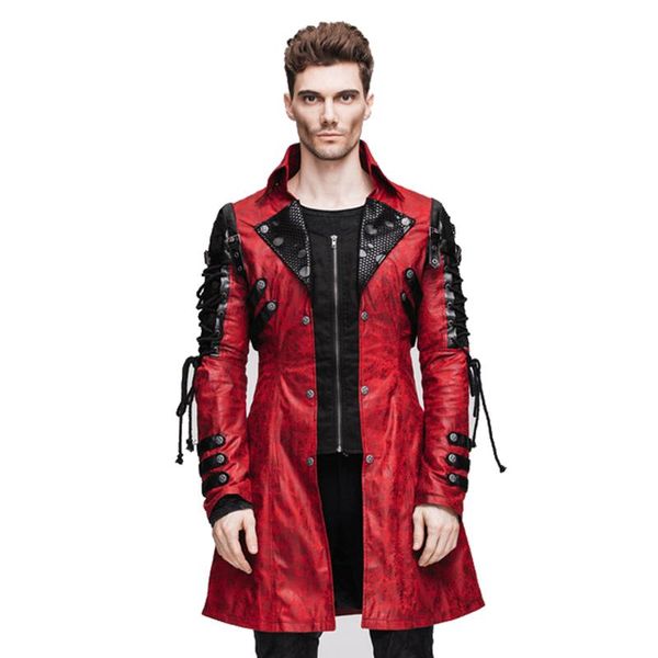 

men's fur & faux punk gothic winter men coats casual motorcycle leather long jackets splicing stage dust coat, Black