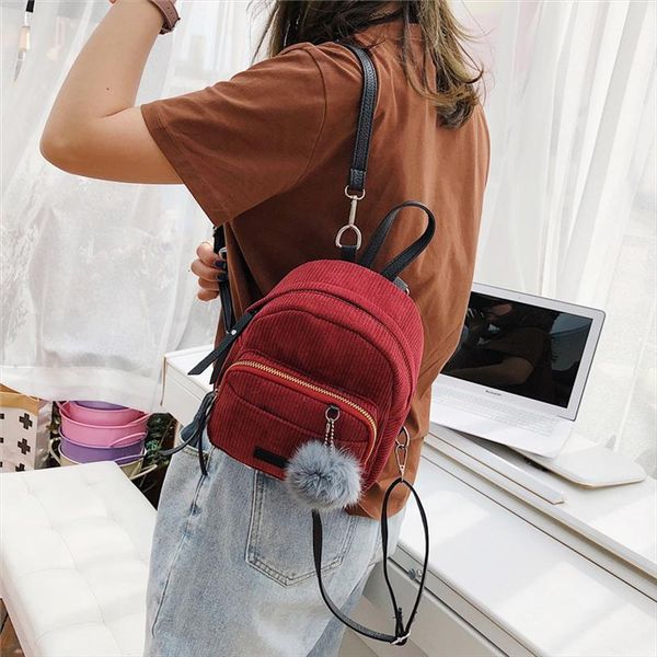 

women mini backpack corduroy small crossbody bag for teenage girl striped soft cloth fabric shoulder ladies kids phone purse