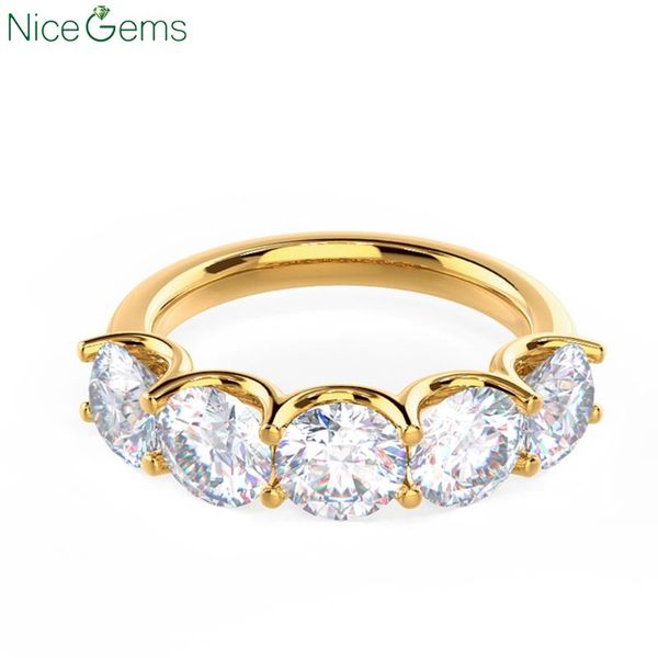 

cluster rings nicegems solid10k yellow gold 1.5ctw d color five stone moissanite wedding ring french u prong set lab grown band vvs, Golden;silver