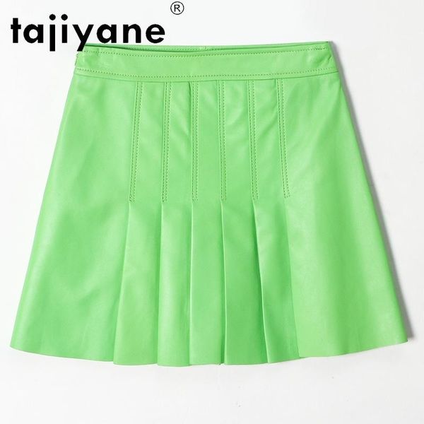 

tajiyane pleated skirt real sheepskin women's summer skirts womens genuine leather mini skirt womenswear mujer faldas tn2248, Black