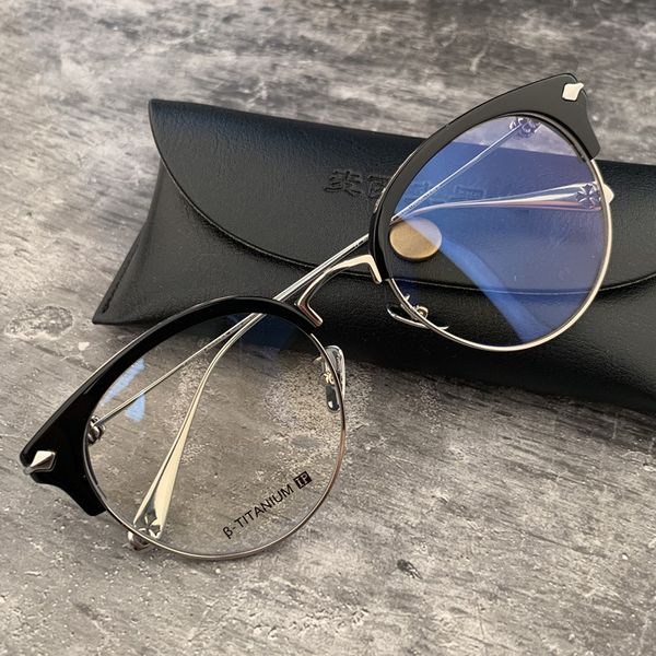 

designer sunglasses crosin 2021 new myopia for men and women round pure titanium super light large face spectacle frame, White;black