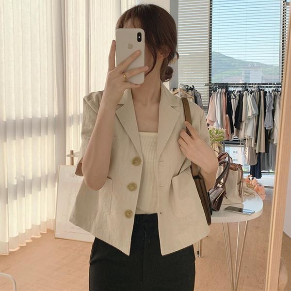 

women's suits & blazers 2021 summer fashion retro style small suit collar thin single-row button short shirt trend, White;black