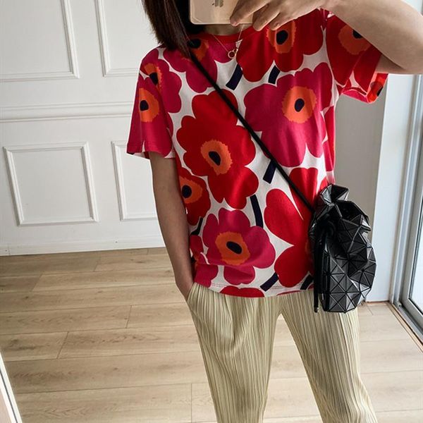 

women sun flower printed tshirt short sleeve summer cotton o neck casual tee shirt red blue 2021 new, White