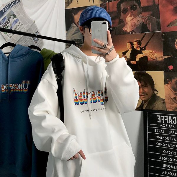 

new 2021 letter printed men hoodies autumn men's rainbow hooded sweatshirts man casual pullovers fashion male clothing e7kx, Black