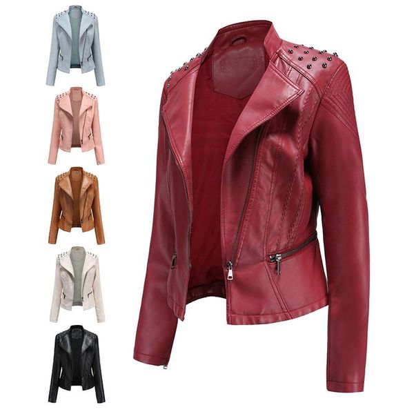 

women's leather & faux spring autumn women short pu jacket slim fashion punk outwear motorcycle ladies casual biker coat h10, Black