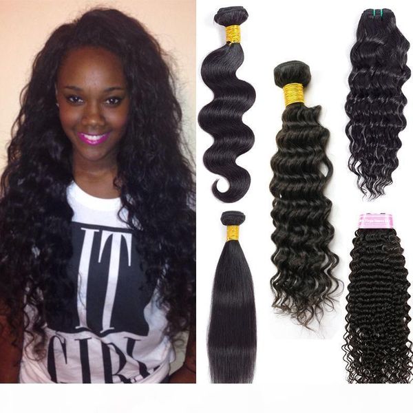 

aliyou peruvian straight body wave human hair weaves 5 or 6 bundles brazilian virgin hair deep water wave kinky curly hair extensions, Black