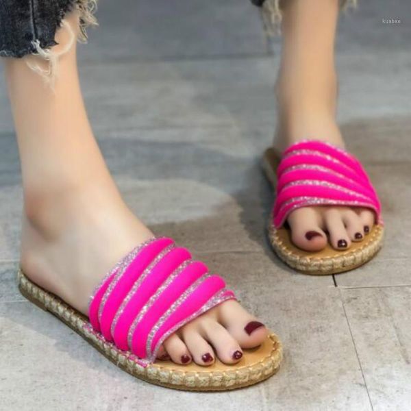 

women summer slides 2021 bling crystal outside fashion ladies travel slippers bright colors flat with casual woman shoes1, Black