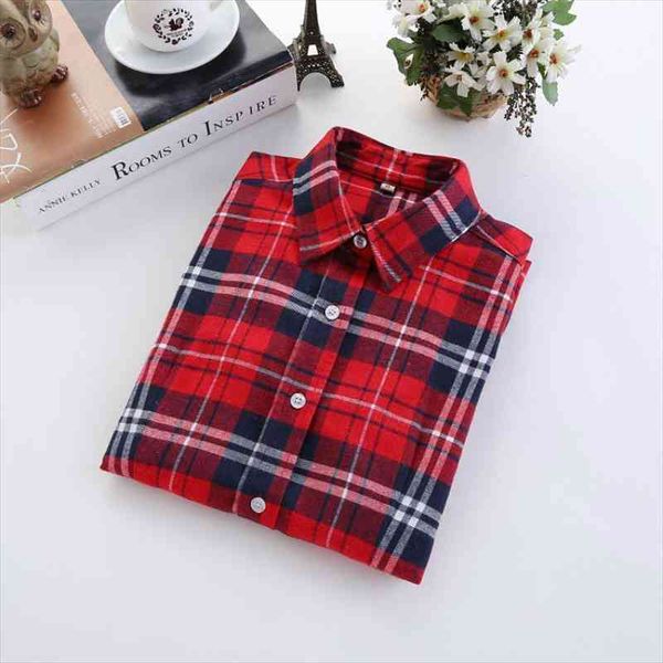 

brand fashion checkered casual womens shirts style with long sleeve flannel plus size cotton blusa, White