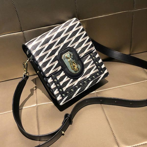 

evening bags 100% leather 2021 fashion color matching stripes all-match casual one-shoulder diagonal small square bag purses and handbags