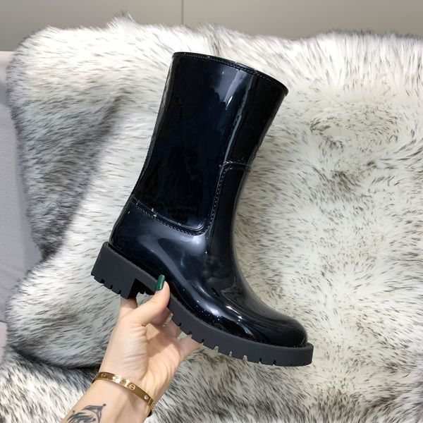 

drops boots 2022 designer luxury women rain boot partial printing rubber vampmid boots fashion size 35-40 02, Black