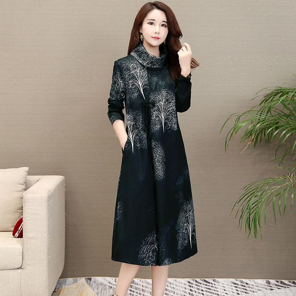 

casual dresses 2021 autumn pattern restore ancient ways will code easy thin printing long sleeve heap lead fund dress, Black;gray