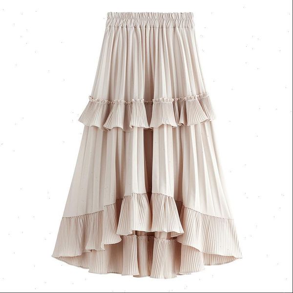 

2021 new autumn pleated skirt high waist irregular hem flouncing women long skirts saia women white skirts faldas jupe femme, Black