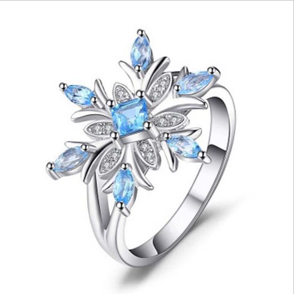 

wedding rings aristocats sea blue acrylic creative snowflake flower shape luxury fashion jewelry wedding/engagement for women wholesale, Slivery;golden