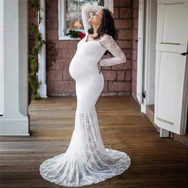 

shoulderless lace maternity dress for p shoot pregnancy dress vestidos pregnant maternity dress vestido embarazada sleeveles x0902, White