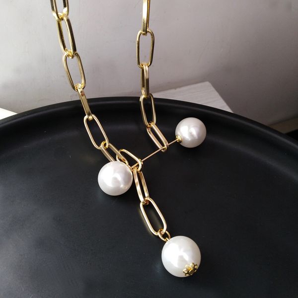 

luxury bracelet street p fashion thick chain necklace temperament pearl pendant neck chain cool simple design collarbone chain 2303, Silver