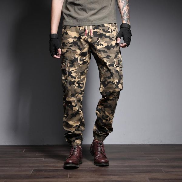 

men's pants spring autumn style camouflage fashion men overall cargo large size loose casual outdoor safari trousers male, Black