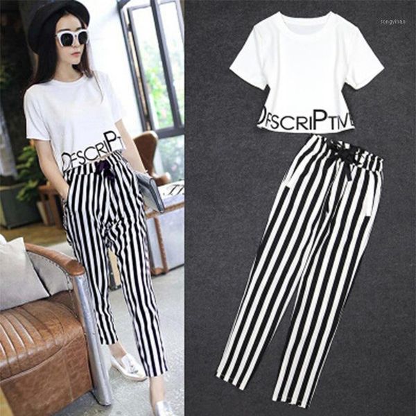 

wholesale 2021 summer short-sleeved t-shirt women's and casual pants sports suit girls loose two-piece set tracksuits, Gray